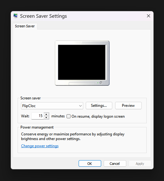 Windows Screen Saver Settings