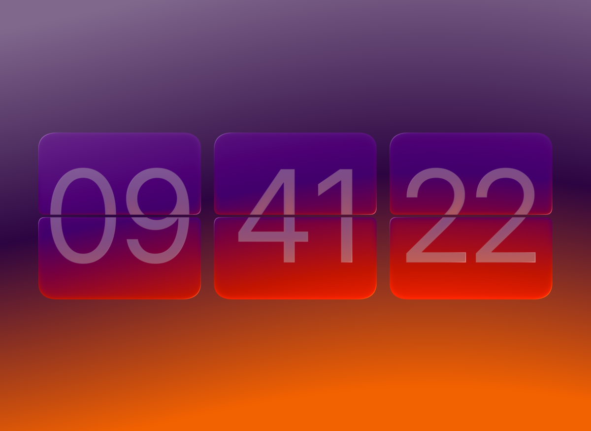 FlipCloc Amethyst — Royal purple crystalline refractive glassmorphic aesthetic flip clock