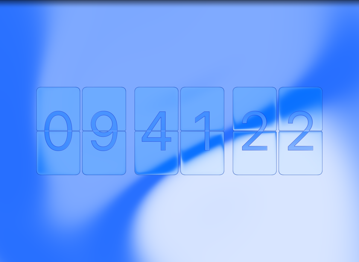 FlipCloc Blue Glass — Deep sapphire refraction glassmorphism aesthetic flip clock