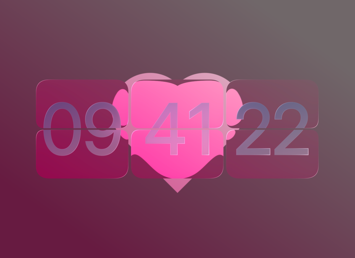 FlipCloc Coral Heart — Velvety matte crimson and peach coral frosted glass flip clock