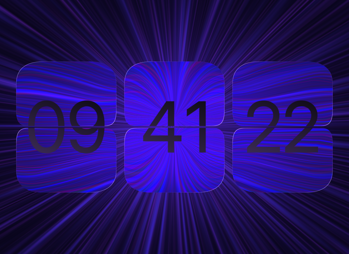 FlipCloc Cosmic Rays — Electric violet and cyan radial luminescence glass flip clock