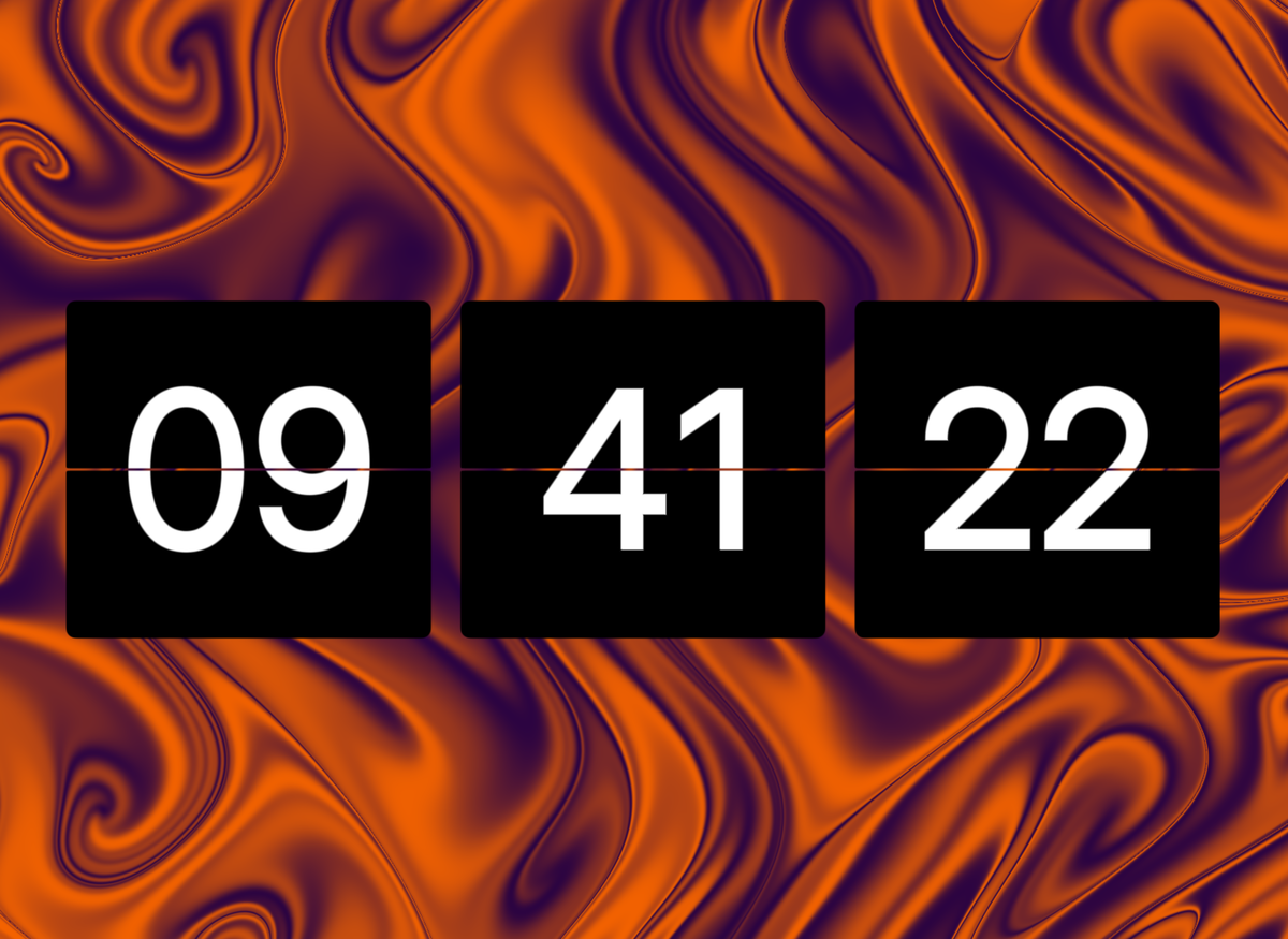 FlipCloc Quiet Fire — Smoldering amber ember glowing numerals on dark flip clock