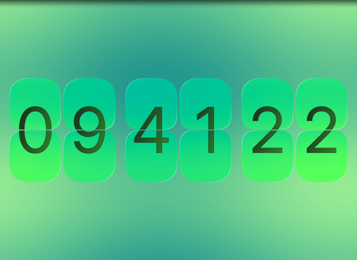 FlipCloc Sea Glass — Frosted marine sea-green translucent glassmorphism flip clock