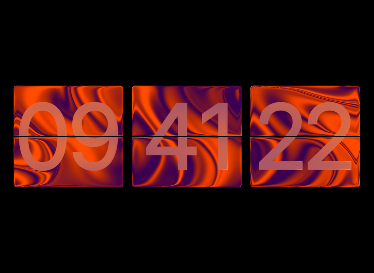 FlipCloc Volcanic Glass — Magma orange and obsidian black refractive glass flip clock